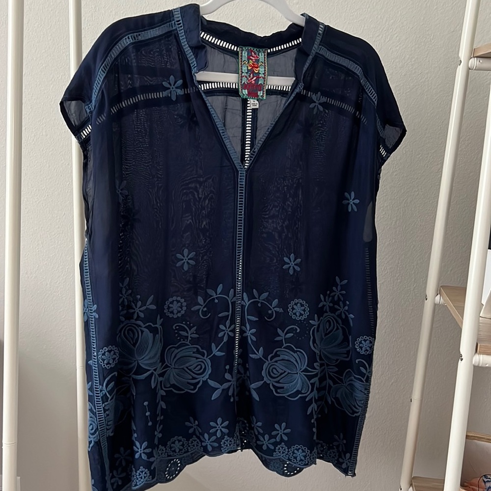 Johnny Was Trisa Navy Blouse Rocks it!